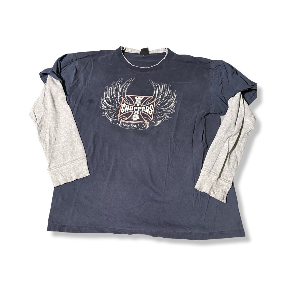 Y2K West Coast Choppers Long Sleeve Layered T Shirt Mens L Winged Cross Black